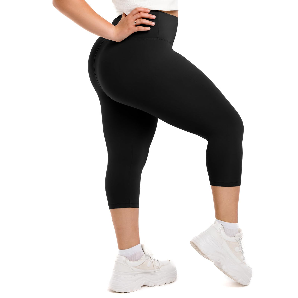 Walifrey Plus Size Capris for Women,High Waist Buttery Soft Plus Size Leggings for Women Workout Gym Yoga Black 3XL