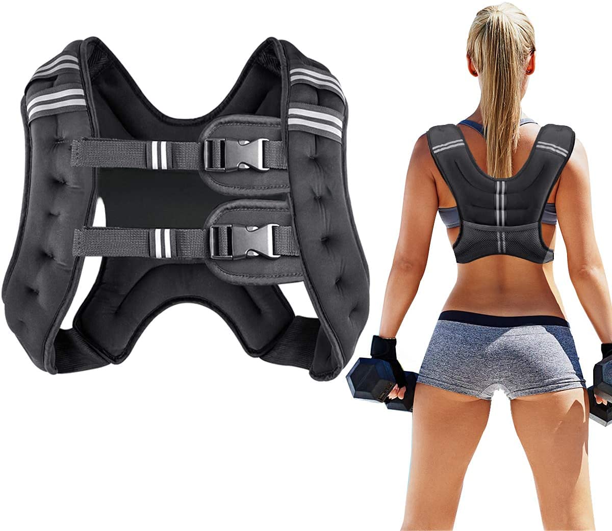 Weighted Vest for Women and Men 16 Lbs with Reflective Stripe and Double Adjustable Buckle Straps Weight Vests for Strength Training Jogging Cardio Weight Loss Muscle Building Black