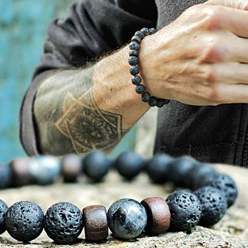 Unisex Retro Lava Rock Beaded Yoga Bracelet