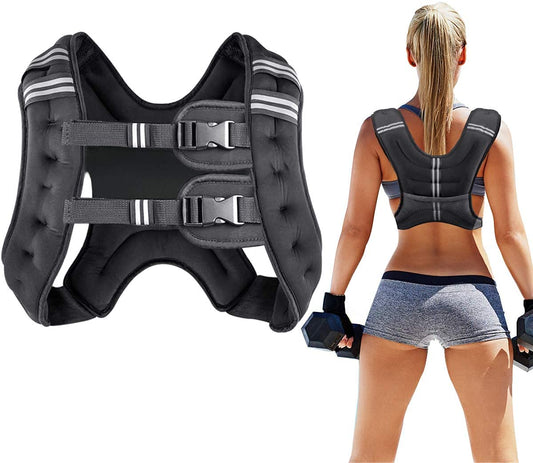 Weighted Vest for Women and Men 16 Lbs with Reflective Stripe and Double Adjustable Buckle Straps Weight Vests for Strength Training Jogging Cardio Weight Loss Muscle Building Black