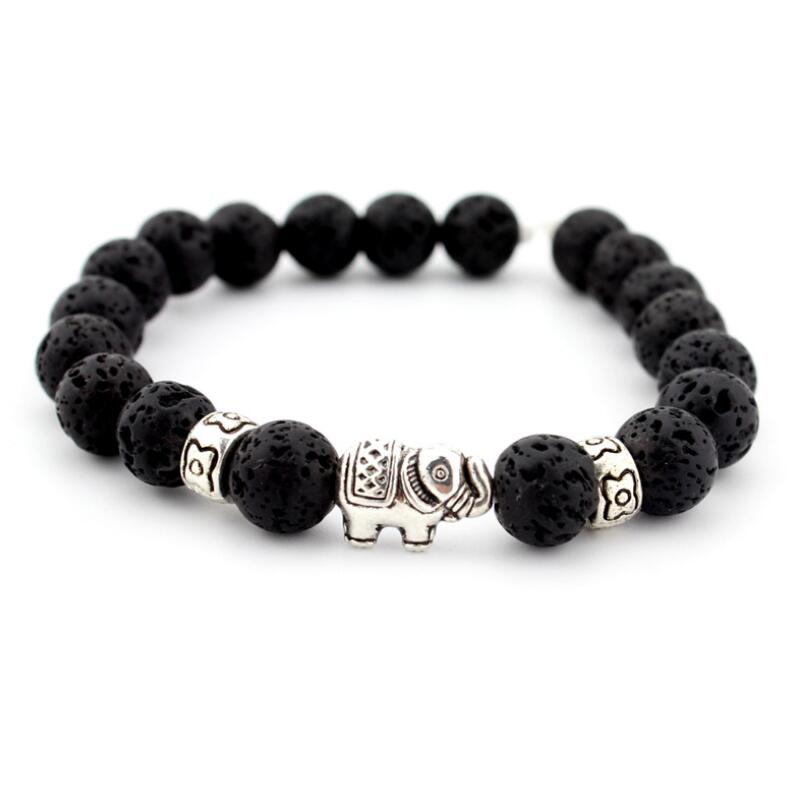 Lava Stone Bracelet, Natural Agate Elephant Bracelet