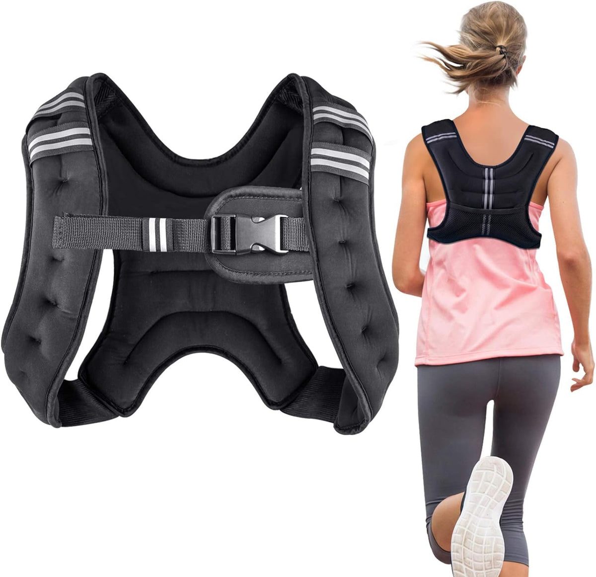 Weighted Vest Weight Vest for Men Women Kids Weights Included Body Weight Vests Adjustable for Running Training Workout Jogging Walking - Black - 20 Lbs