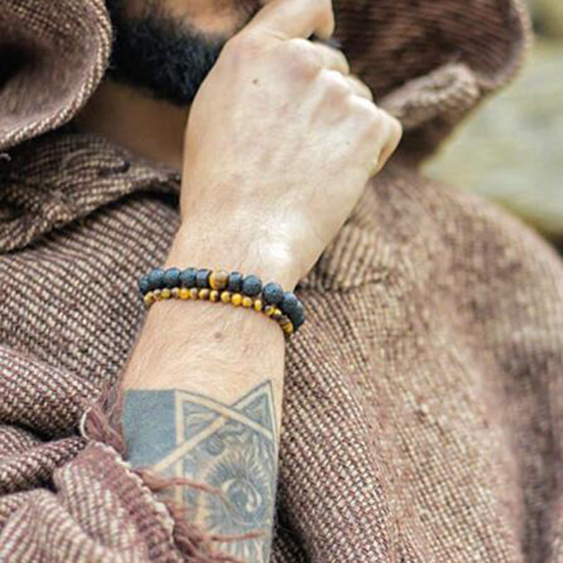 Unisex Retro Lava Rock Beaded Yoga Bracelet